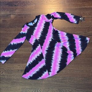 Black and Purple Fit and Flare Casual Dress with Long Sleeves